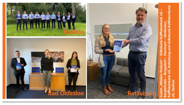 "Mission Dreisam": Volksbank Raiffeisenbank eG - Bargteheide, Bergeldorf, Stormarn und Vierlande; Raiffeisenbank eG, Ratzeburg; Volksbank Raiffeisenbank eG, Itzehoe im August 2021